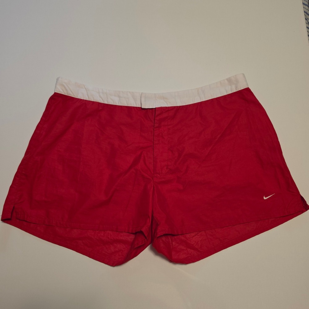 Nike Vintage Swim Trunks Red White Spellout Logo Mesh Lined Shorts Size XL